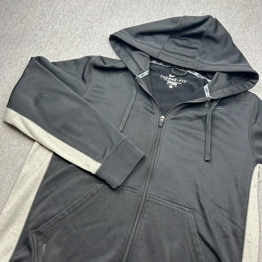 Nike Therma Fit Training Hoodie Mens Medium Full Zip Sweatshirt Black Gym